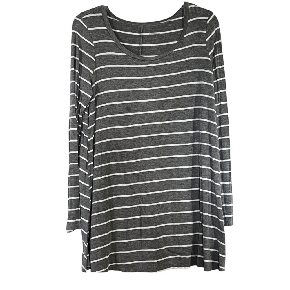 Motherhood Maternity•Gray & White Striped Long Sleeve Top